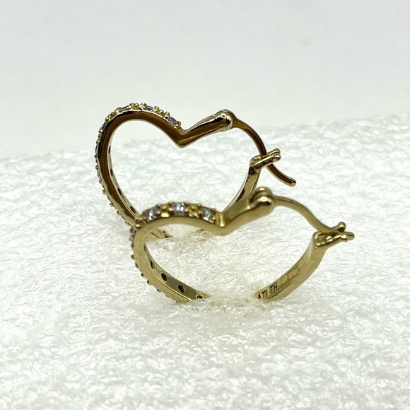 Heart Outline Earrings Gold Plated with Pave Rhinestones Pierced Earrings Love - Picture 7 of 9